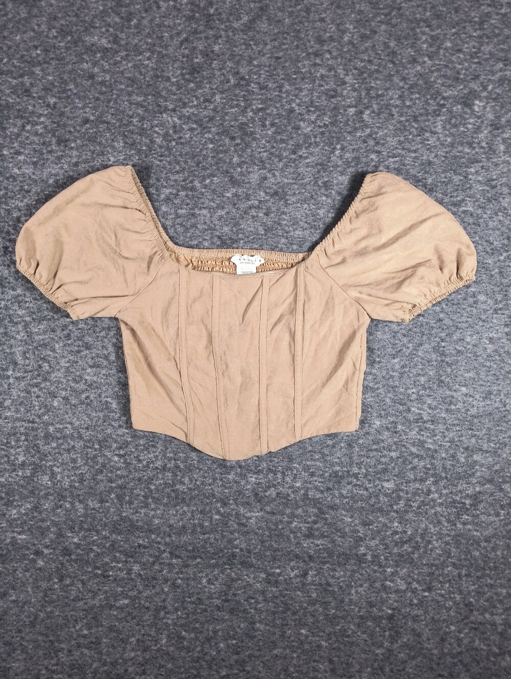 Kirious LA puff sleeve corset top, women's small, tan